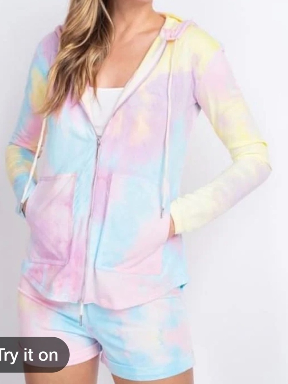 Valvet Rose Pastel Tie-Dye Zip Hoodie & Short Set